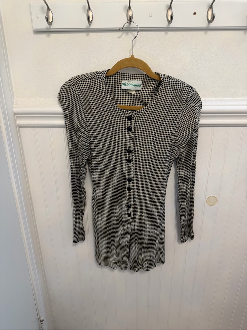 Vintage Willow Ridge Black and White Gingham Button-Up Top